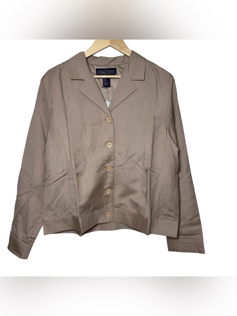 Vintage Herman Geist Blazer Jacket Women Large Linen Blend Capsule Pockets Beige